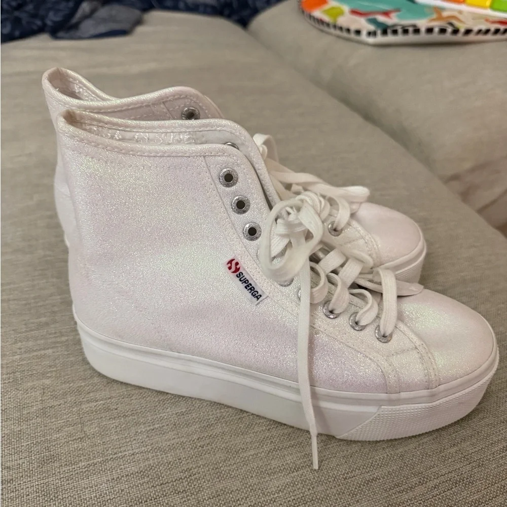 Superga Women's Iridescent White Platform Sneakers